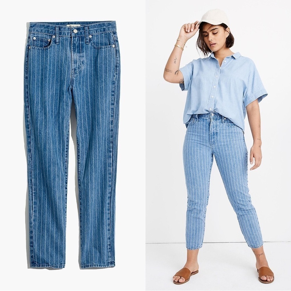 Madewell • The Perfect Vintage Jean: Pinstripe Edition crop ankle blue white